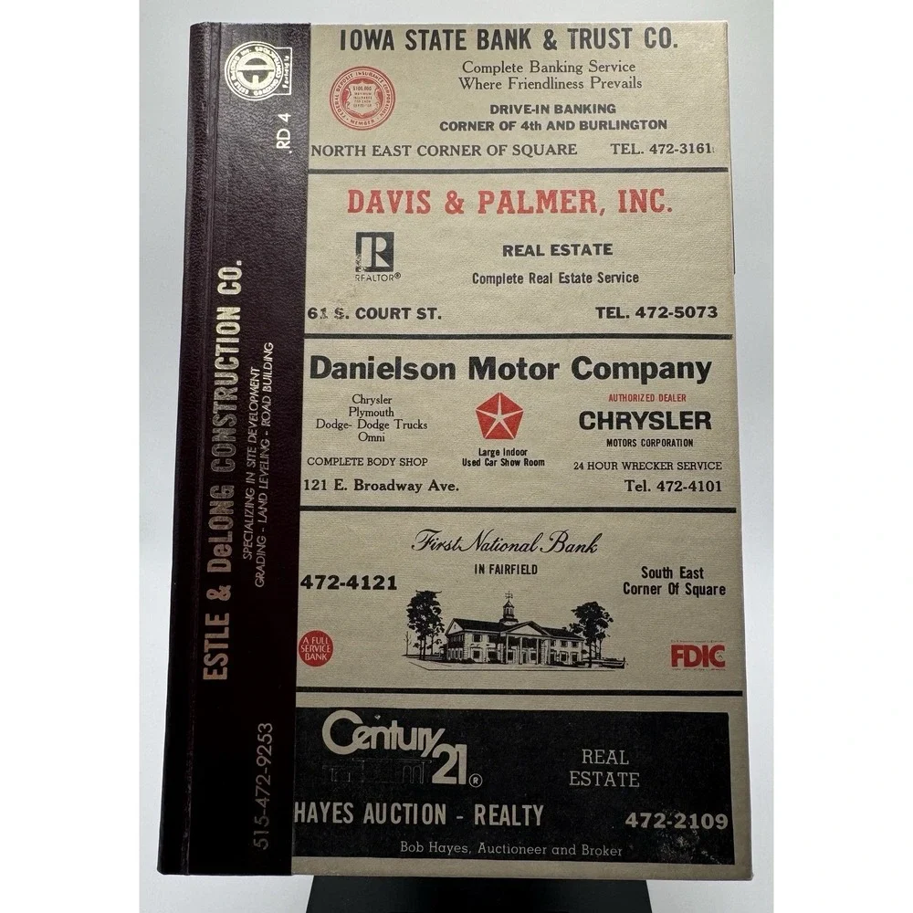 1986 Fairfield Iowa City Business Directory HC Book Phone Advertisements Ads Vtg